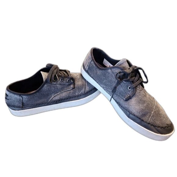 Toms Shoes Men's Canvas Sneakers Lace Up Loafers Leather Slip On‎ Gray Black 9 - Picture 1 of 12